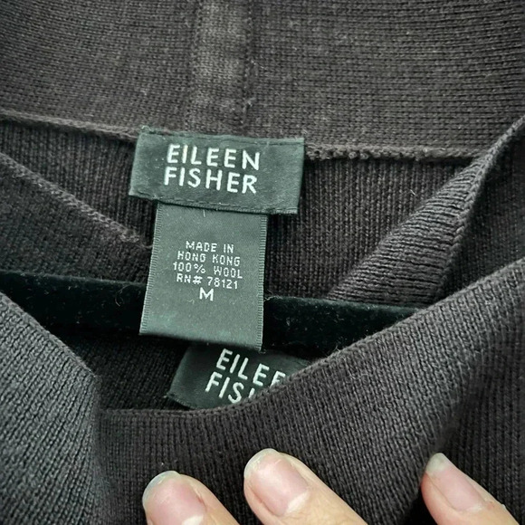 Eileen Fisher Taupe 100% Wool Twin Set Cardigan Sweater Size Medium - Picture 6 of 6